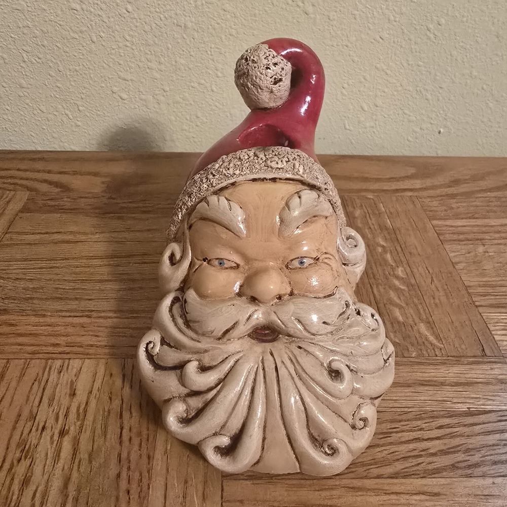 Christmas‎ Santa Head Candle Holder Ceramic Painted Sculpted